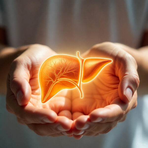 Stylized liver, protected by two hands