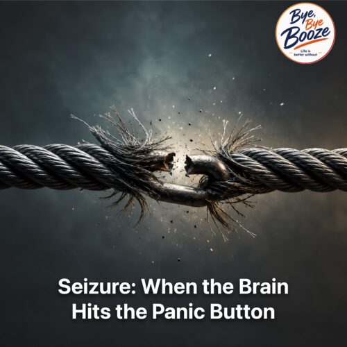 A symbolic image of alcohol withdrawal: A steel cable under extreme tension snaps at the moment of peak stress. The illustration symbolizes the neurobiological imbalance that develops over years of alcohol consumption and can lead to serious complications, such as seizures, during alcohol withdrawal.