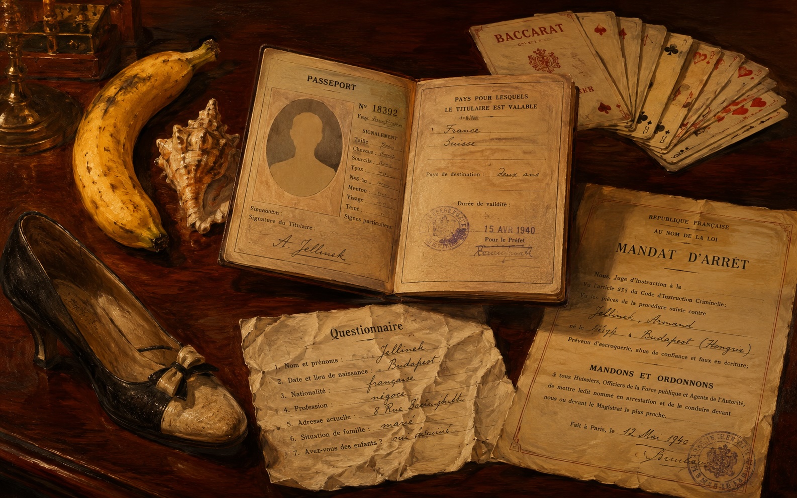 Artistic collage accompanying a critical biography of Jellinek